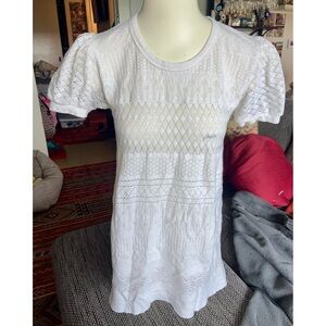 Anthropologie, RicRac, Sht-slv White Long Stretchy Top, Sz S